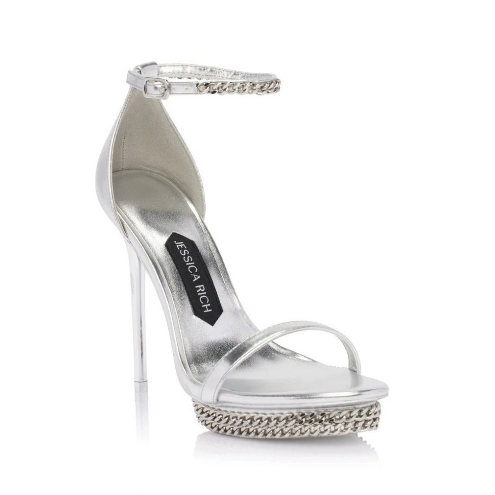 Jessica Rich Silver Leather Chain Stiletto NEW RETAIL $175 🔥🔥